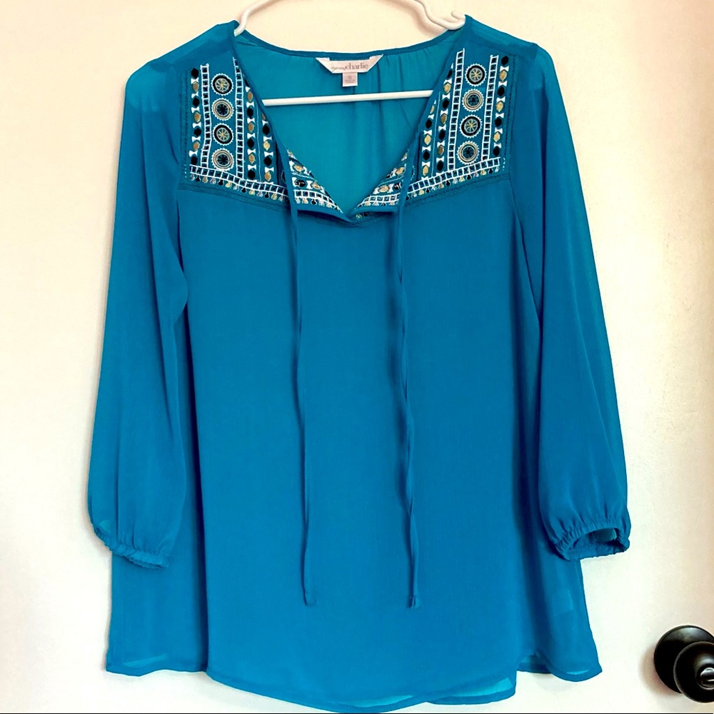 Sheer blouse with Aztec embroidery